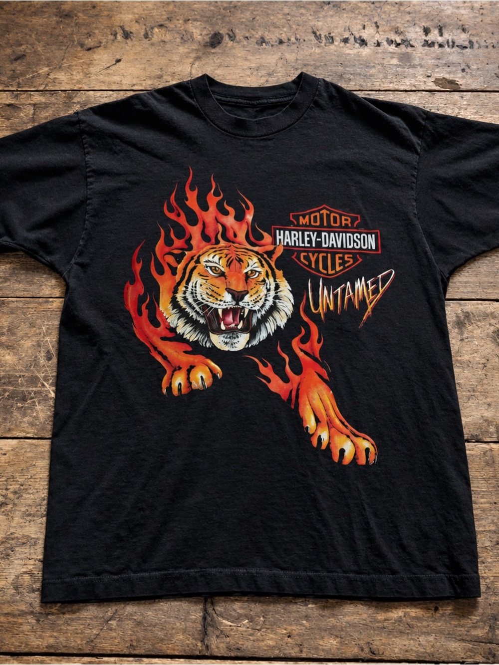 Gildan Black Tee with Orange & Red Flaming Tiger Graphic